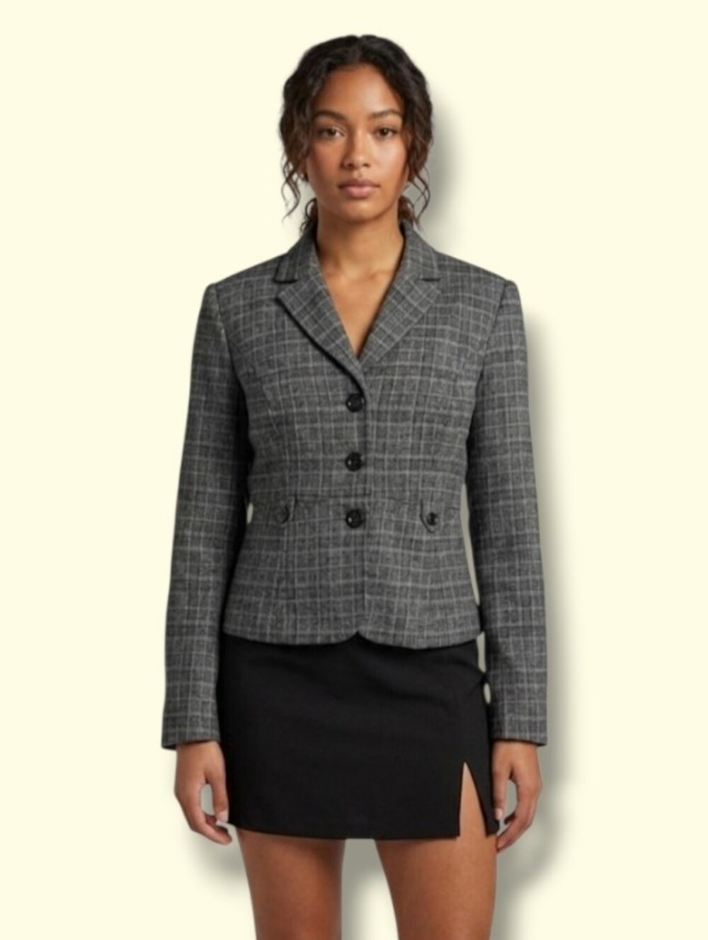 San Francisco Women's Gray/Black Plaid Semi-Cropped Blazer